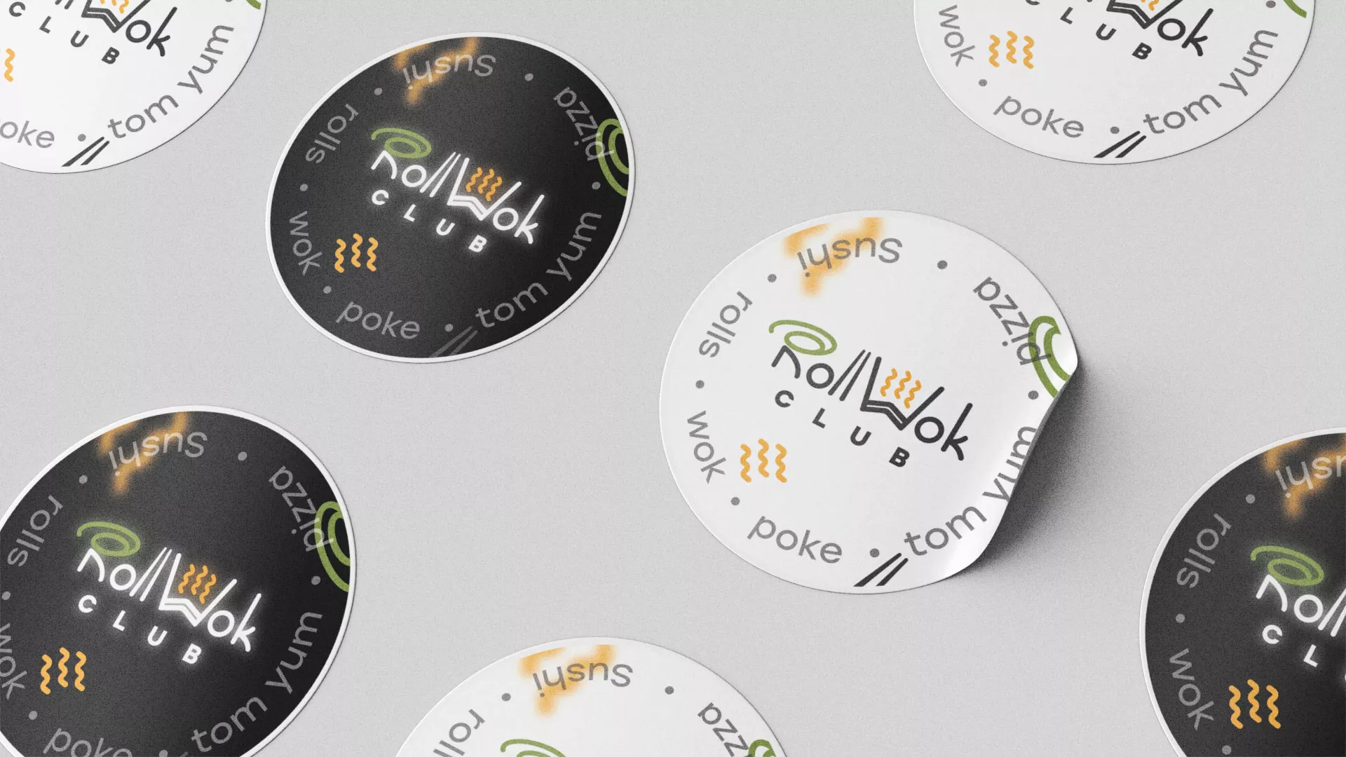 Разработка наклеек для суши-бара «Roll Wok Club» в Михайлове